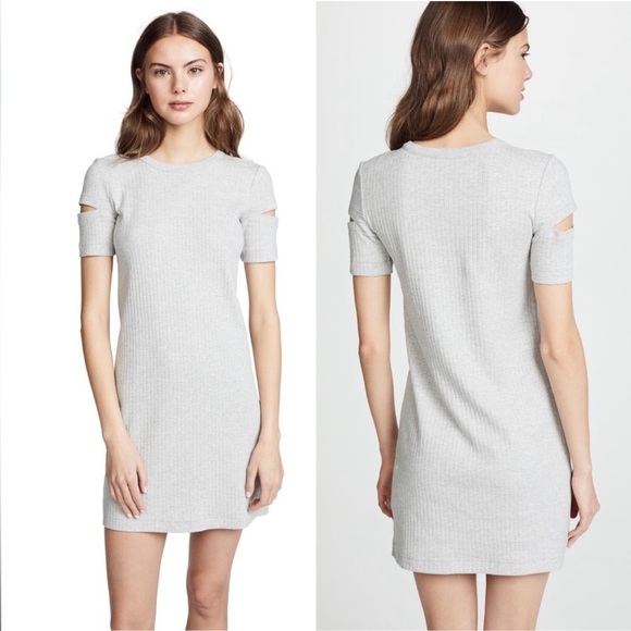 Helmut Lang Slashed Shoulder Ribbed Cotton Mini Dress Grey Small Bodycon - Picture 1 of 11